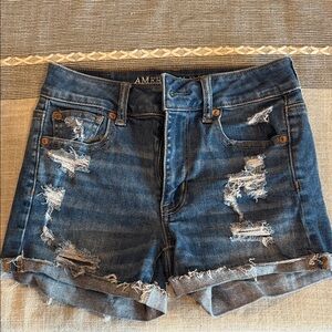 American Eagle Outfitters Women's Ripped Blue Jean Shorts